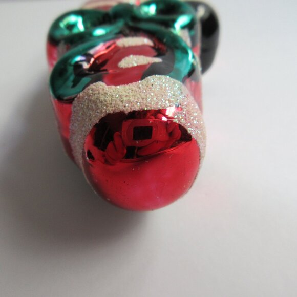 Striped Candy Cane with Gren Bow Glass Christmas Ornament Vintage 4" - Picture 6 of 9